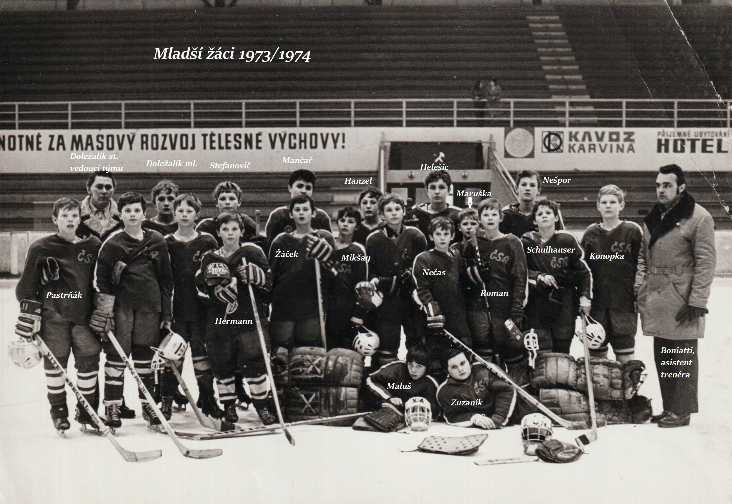 MLADŠÍ ŽÁCI TJ BANÍK ČSA KARVINÁ 1973-1974 - ZDROJ: soukromý archív R. Mančař